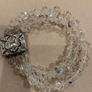 AB 3 Stranded Silvertone Bracelet w/ Rhinestone Clasp. Measures Inside W 2 1/4”